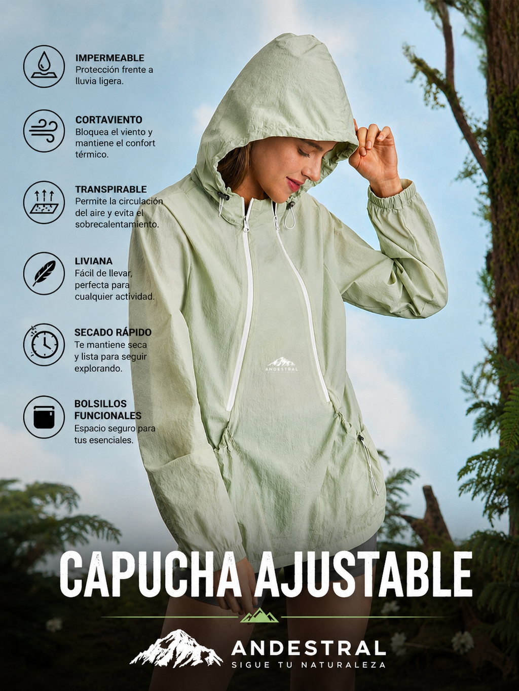 Cortaviento Outdoor Mujer – Capucha Ajustable Ultraliviana