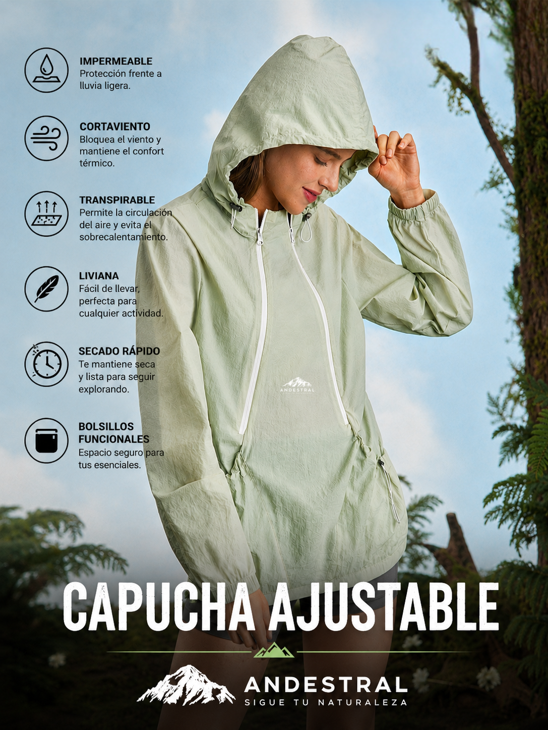 Cortaviento Outdoor Mujer – Capucha Ajustable Ultraliviana